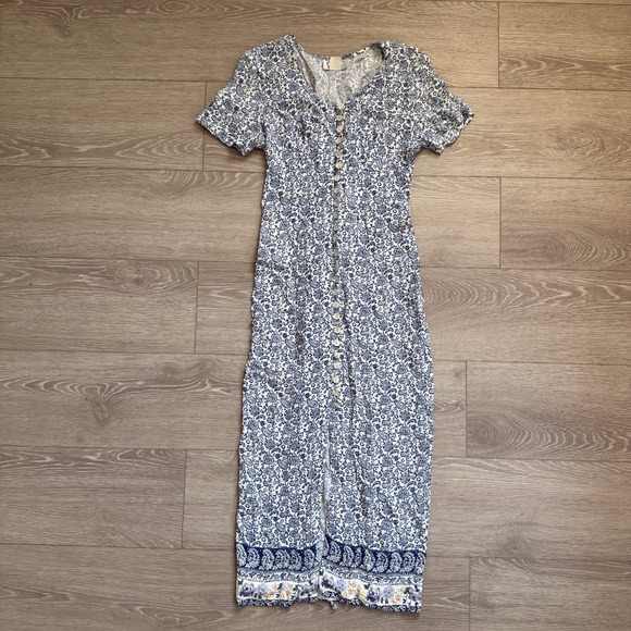 CDC Dresses & Skirts - VTG‎ CDC Dress Size 2 Paisley Print Cottagecore Farm Corset Full Button Front